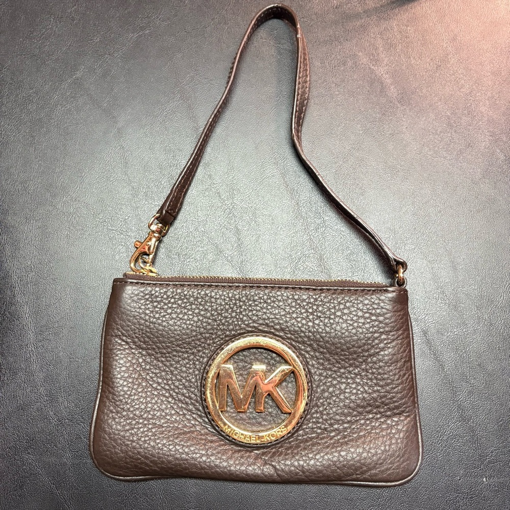 Michael Kors Brown Leather wristlet /mini Bag